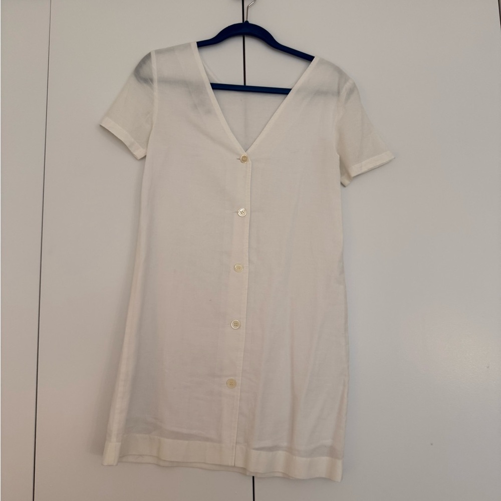 Theory White Linen Button-Down Dress